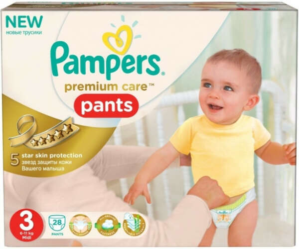 Подгузники - трусики Premium Care Midi (6-11 кг) Pampers (28шт) ПОЛЬША