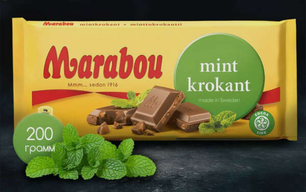 Шведский молочный шоколад Marabou (Minttukrokantti) со вкусом мяты и карамели