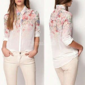 Women&#039;s Printing New Fashion Summer Chiffon Shirt Top T Shirt Blouses Size S M L