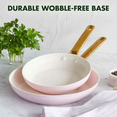 GreenPan Reserve Hard Anodized Healthy Ceramic Nonstick 8" and 10" Frying Pan Skillet Set, Gold Handle, PFAS-Free, Dishwasher Safe, Oven Safe, Blush Pink