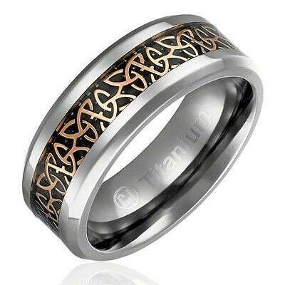 8MM Comfort Fit Titanium Wedding Band Engagement Ring with Rose Gold-Plated Celtic Knot Online