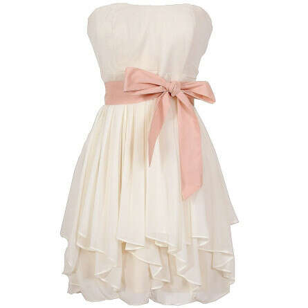 Ruffled Edges Chiffon Designer Dress in Ivory/Pink