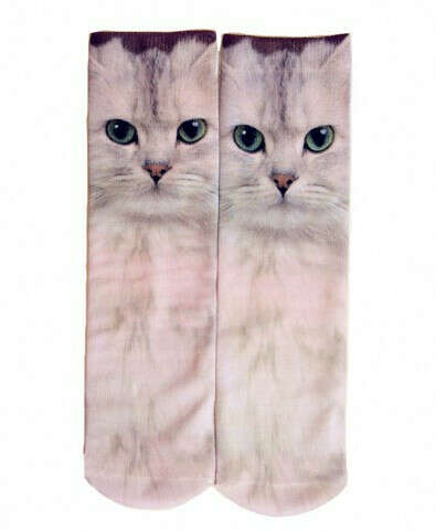 Cotton Blend Socks with Cat Print