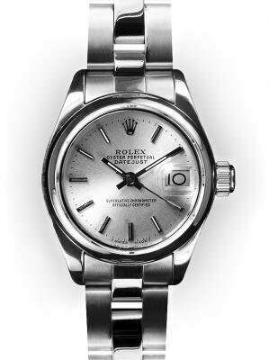 Ladies Stainless Steel Oyster Silver Stick Dial Smooth Bezel Rolex Datejust