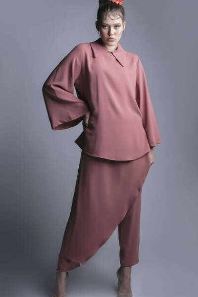 Premium Lapel Collar top and Split Thigh Skirt Set - 2 pieces