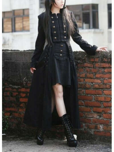 Black Double Breasted Gothic Long Coat for Women - Devilnight.co.uk