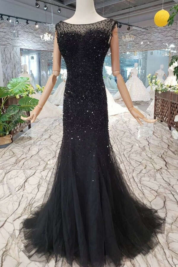 New Arrival Sequins Bodice Prom Dresses Tulle Mermaid Sweep Train PFP0555