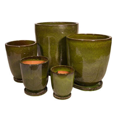 Tall Round Glazed Pot/s - Tropical Green