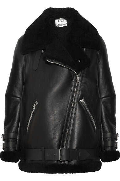 ACNE STUDIOS Velocite shearling-trimmed leather biker jacket