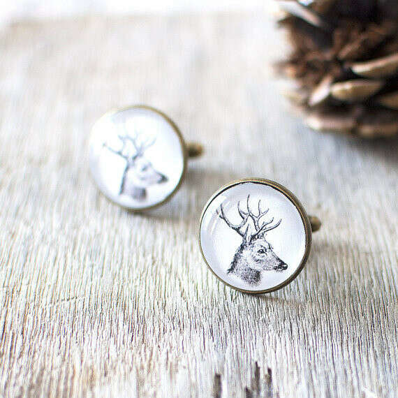 Deer Cufflinks. Vintage Woodland Cufflinks.  Mens Cufflinks.  Wedding Cufflinks. Stag Cufflinks. Silver or Bronze Cufflinks.