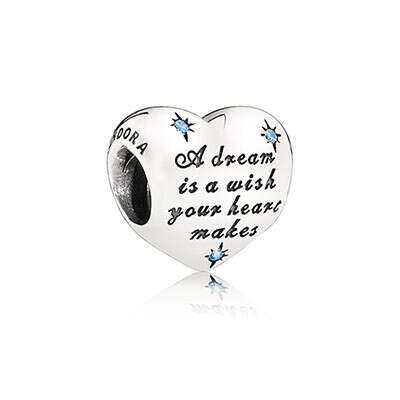 PANDORA | Disney Cinderella heart silver charm with fancy light blue cubic zirconia