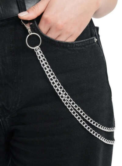 Двойная цепочка с кольцом на джинсы, украшение цепь на ремень, аксессуар на одежду, бижутерия унисекс под серебро