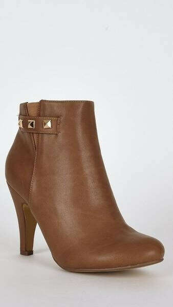 Modern Outfitters - Tan Side Studs Detail Ankle High Heel Ankle Boots | Modern Outfitters
