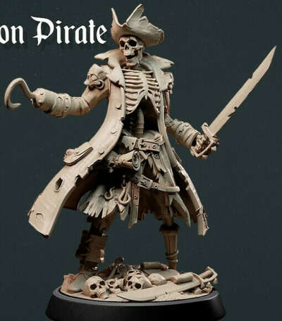 Скелет-пират с крюком и саблей