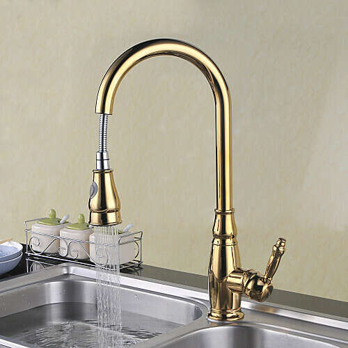 Traditional Ti-PVD Pull-out  ­Pull-down Deck Mounted Kitchen Faucet - FaucetSuperDeal.com