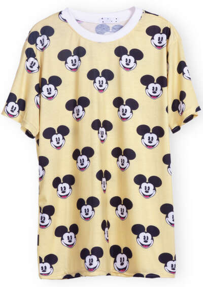 Yellow Short Sleeve Mickey Print T-Shirt - Sheinside.com