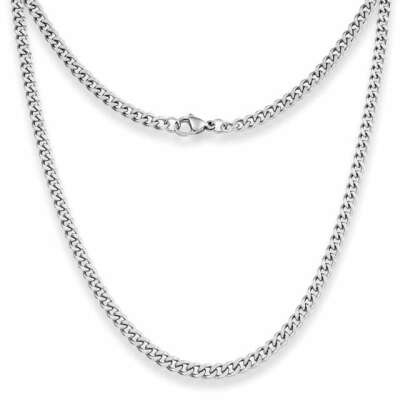 4mm Curb Mens Necklace - Silver Chain Stainless Steel Jewellery (08) - mens neck chains UK