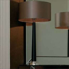 Endon Chrome And Walnut Wood Table Lamp With Mink Shade Corvina