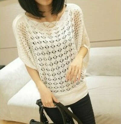 2014 new Autumn winter sweet candy color women loose Crochet knitted blouse wears batwing hollow pullover sweaters top-in Pullovers from Apparel & Accessories on Aliexpress.com