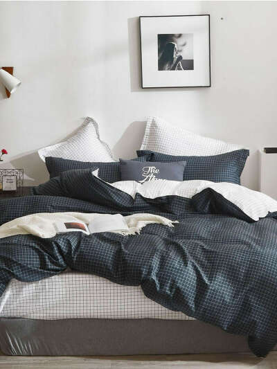 Комплект постельного белья GoodNight черный;белый Семейный, Сатин, наволочки 50x70