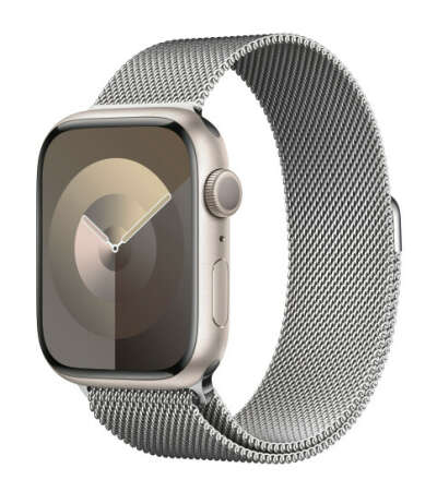 Apple Watch Series 9 45mm Starlight Aluminum Case with Silver Milanese Loop