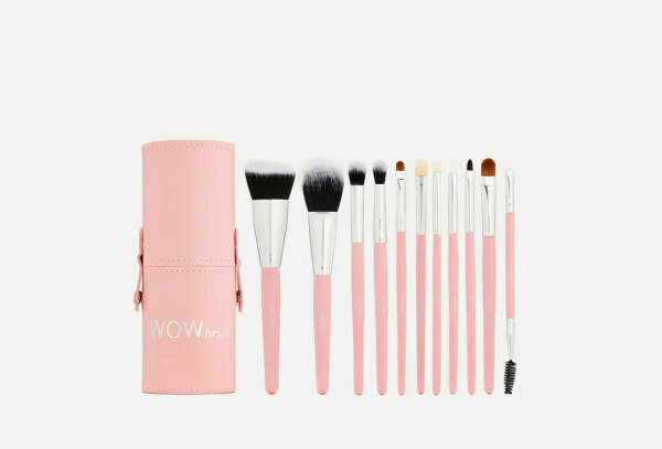 набор из 11 кистей для макияжа в тубусе WOW brush Pink 1 шт, ЗОЛОТОЕ ЯБЛОКО