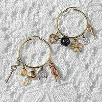 Gold ring shaped earrings with charms and precious stones - D&G Jewellery