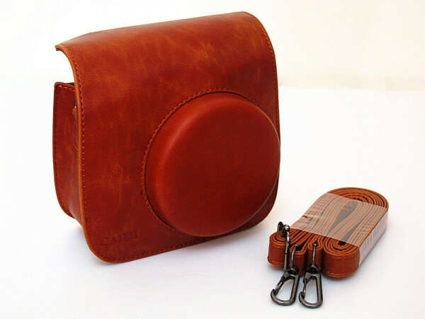 Leather Case Bag Brown + Shoulder Strap for Fujifilm Instax mini 8 Camera