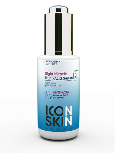 ICON SKIN Сыворотка-пилинг для лица ночная с миндальной кислотой. Для жирной и проблемной кожи. 30 мл