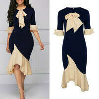 Women Elegant Dress with Bow Knot Vintage