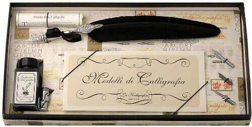 Coles Calligraphy Black Pewter Feather Quill Calligraphy Starter Set
