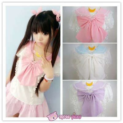 Pink/Blue/Purple Sailor Moon Bubble Short Sleeve Bow Lace Shirt Top SP140946