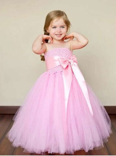 2017 Flower Girl Dresses Long Purpl Pink Bowknot Strapless Tulle JKF008