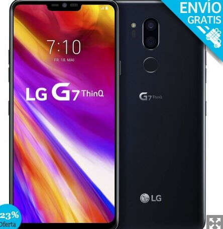 LG G7 ThinQ (LMG710EM), Banda 4G / LTE / WiFi, 64 GB de Memoria Interna, 4 GB de RAM, 3000mAh, Pantalla de 15,5 cm (6.1"), Cámara de 16 MP, Sistema Android 8.0. Color Negro (Black). - Smartphone completamente libre.