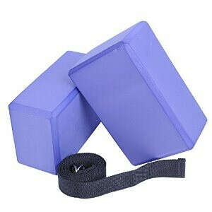 Reach yoga strap and a foam block