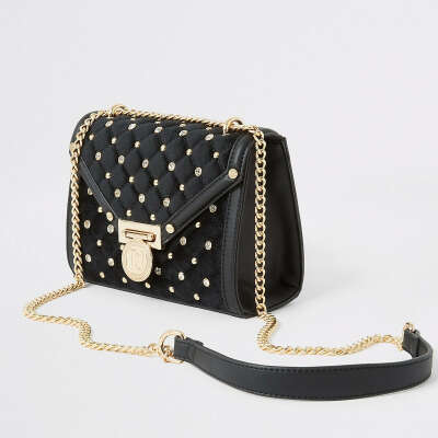 Black studded quilted cross body mini bag