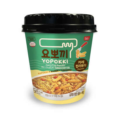 Рисовые клецки с лапшой (рапокки) «Yopokki Curry Cup Rapokki» с соусом карри 145гр., Корея - Вкусная Азия