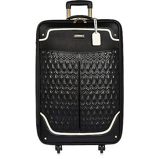 Black large quilted wheelie suitcase