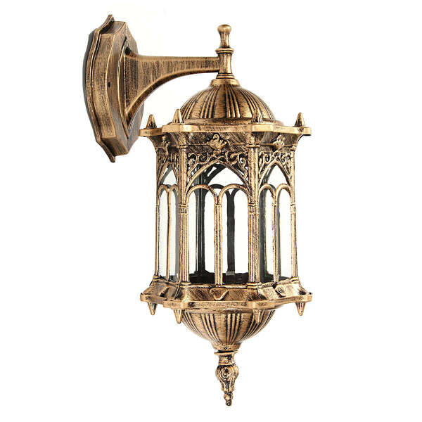Открытый бронзовый античный наружный настенный светильник Алюминиевый стеклянный фонарь Садовая лампа