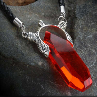Hot New Cosplay DMC Devil May Cry 5 Dante Vergil Red Acrylic Resin Crystal Pendant Necklace PU Leather Chain  Necklaces купить на AliExpress
