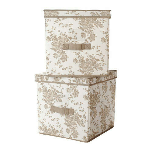 ГАРНИТУР Коробка с крышкой - бежевый/белый цветок  - IKEA