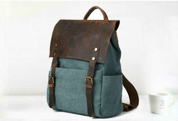 unisex leather canvas backpack
