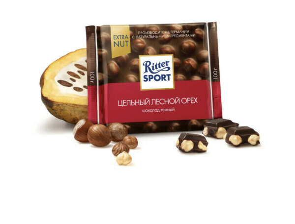 тёмный шоколад ritter sport с цельным орехом