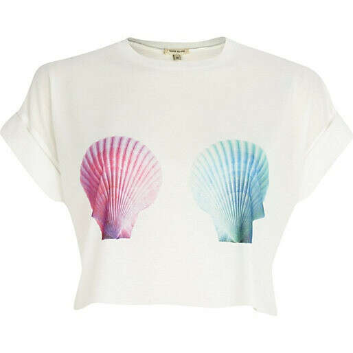 White shell print crop t-shirt