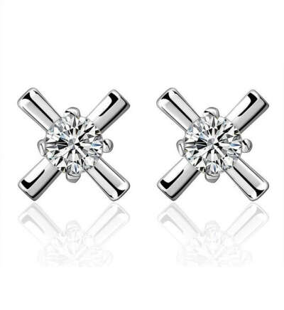 Diamond Cross Earrings Silver 925 20mm