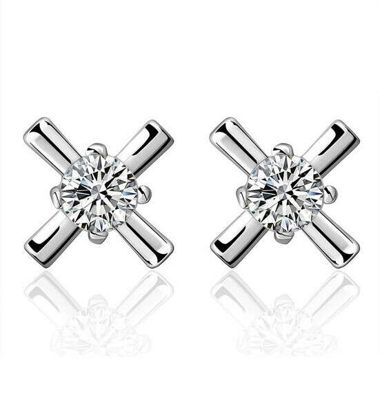Diamond Cross Earrings Silver 925 20mm