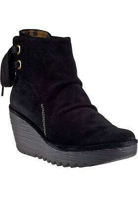 FLY London Yama Wedge Boot Black Suede - Jildor Shoes, Since 1949