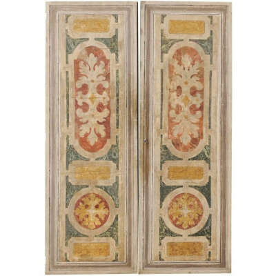 Pair of Italian Mid-20th Century Vintage Colorfully Painted Painted Doors