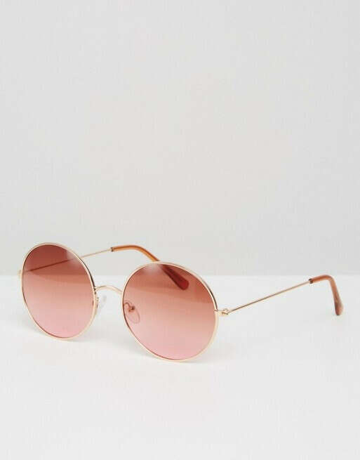 Круглые солнцезащитные очки с розовыми стеклами