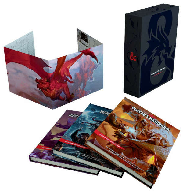 Dungeons and Dragons Core Rulebooks Gift Set (Special Foil Covers Edition with Slipcase, Player&#039;s Handbook, Dungeon Master&#039;s Guide, Monster Manual, DM Screen)